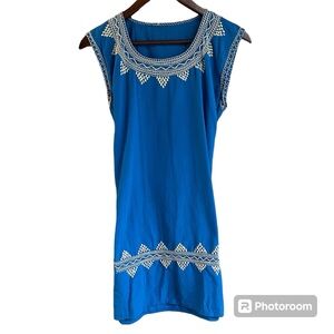 Boho Blue Embroidered Detail, Sleeveless, Long, Dress, Women’s Size Medium